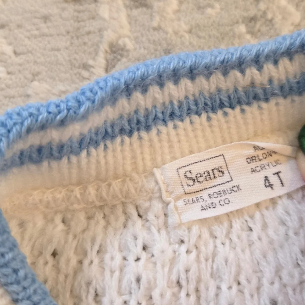 Vintage 1980s Sears White/blue Pastel Knit Cardigan Sweater